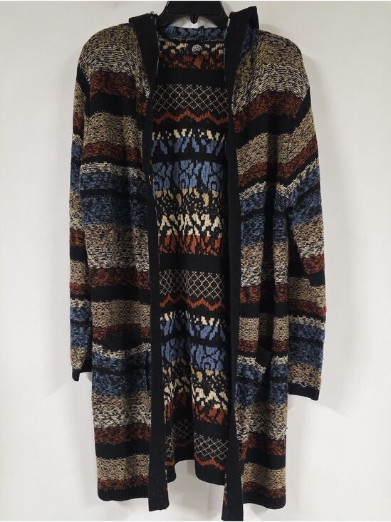 bobeau Sweaters - Bobeau Hooded Southwestern Geometric Tribal Long Duster Cardigan Sweater, Sz Lg